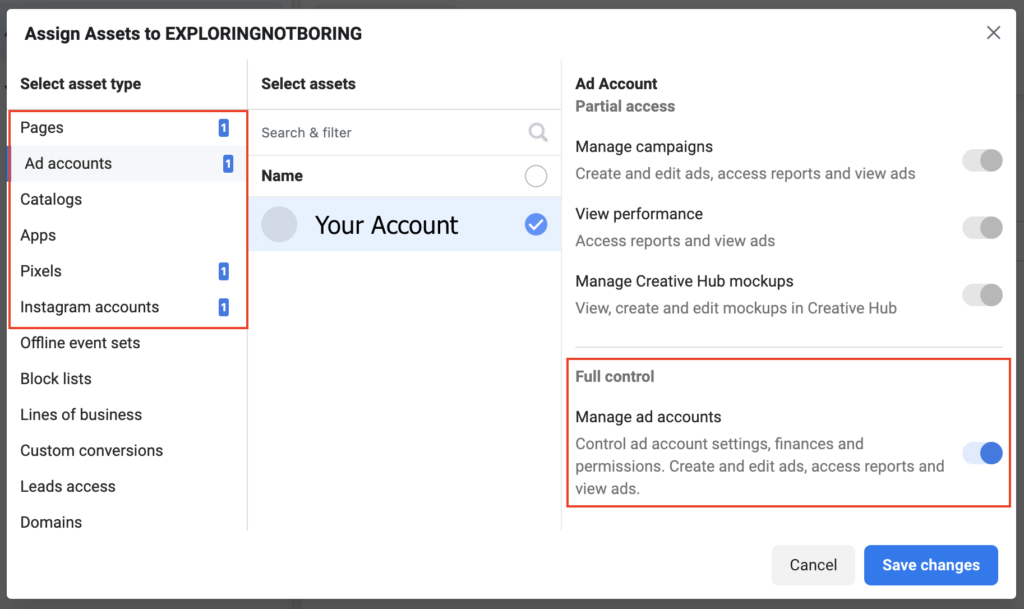 Photo of Meta Business Suite sharing of assets